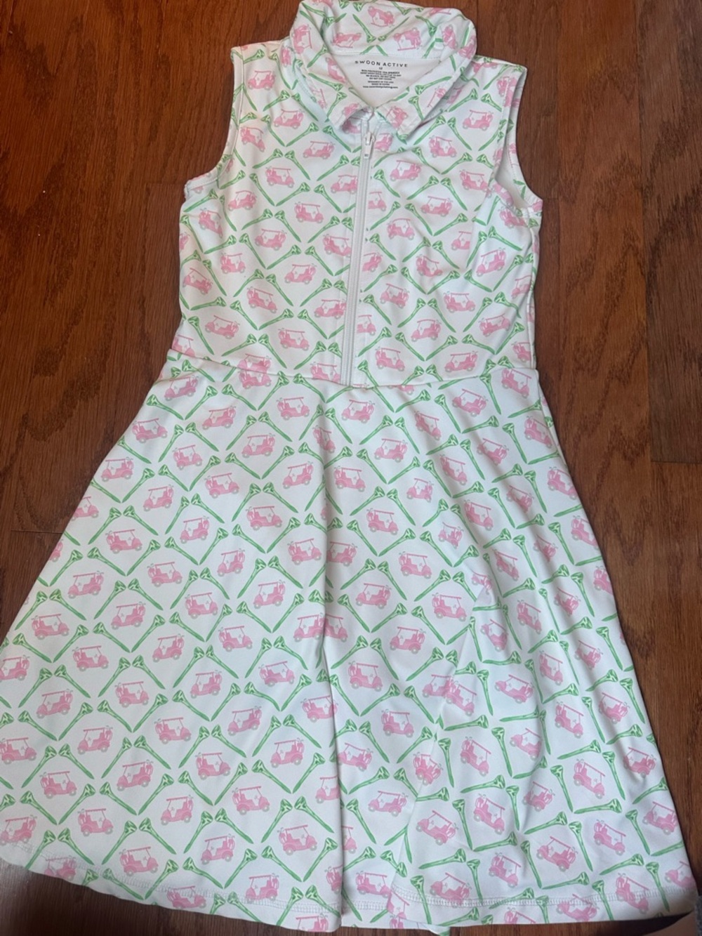 Swoon active Sleeveless Golf Print Zip Front Dress in White, Pink & Green